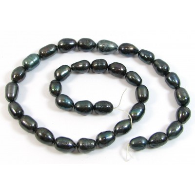 1 Strand Gunmetal Rice Shape Freshwater Pearls approx. 10 mm.