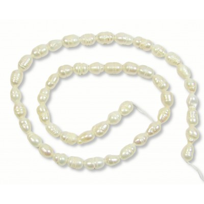 1 Strand White 5-6mm Rice Freshwater Pearls.