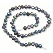 1 Strand Peacock 7-8mm Flat Bottom Nugget Freshwater Pearls.