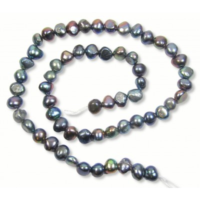 1 Strand Peacock 7-8mm Flat Bottom Nugget Freshwater Pearls.