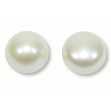 Matched Pair White 10mm Half Drilled Button Freshwater AAA Pearls