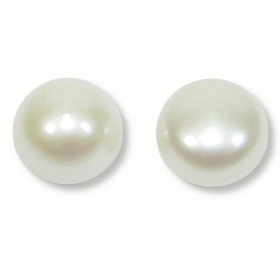 Matched Pair White 10mm Half Drilled Button Freshwater AAA Pearls