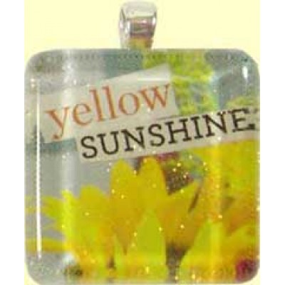 Handmade Glass Tile Pendant - Yellow Sunshine