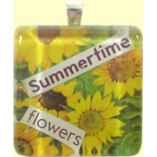 Handmade Glass Tile Pendant - Summertime Flowers