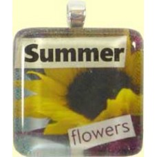 Handmade Glass Tile Pendant - Summer Flowers