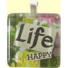 Handmade Glass Tile Pendant - Life Happy