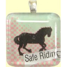 Handmade Glass Tile Pendant - Safe Riding