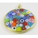 Murano Glass Classic Millefiore Mosaic 32mm Pendant in Gold Plated Sterling Silver Frame
