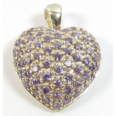 1 Sterling Silver and Lavender Cubic Zirconia Heart Pendant