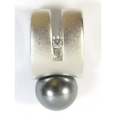1 Sterling Silver and Black Pearl with  Cubic Zirconia Satin Slider Pendant
