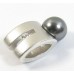 1 Sterling Silver and Black Pearl with  Cubic Zirconia Satin Slider Pendant