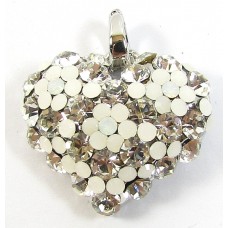 1 Crystal Set Heart Pendant - Clear/ White/ Silver