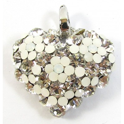 1 Crystal Set Heart Pendant - Clear/ White/ Silver