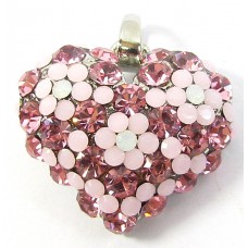 1 Crystal Set Heart Pendant - Pink/ Opal/ Rose