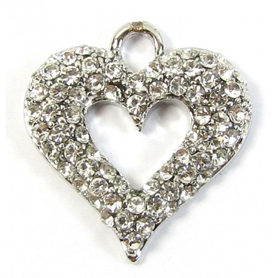 1 Crystal Set Cutout Heart Pendant - Clear