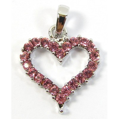 1 Silvertone Pink Crystal Heart Pendant