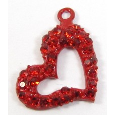 1 Red Enamel Crystal Set Side Hanging Heart Pendant