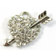 1 Clear Crystal Heart and Arrow Small Pendant/ Charm - Points Left