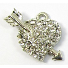 1 Clear Crystal Heart and Arrow Small Pendant/ Charm - Points Right