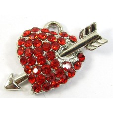 1 Red Crystal Heart and Arrow Small Pendant/ Charm - Points Left