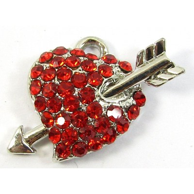 1 Red Crystal Heart and Arrow Small Pendant/ Charm - Points Left