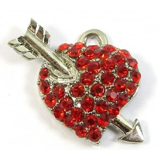 1 Red Crystal Heart and Arrow Small Pendant/ Charm - Points Right