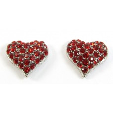 Pair Crystal Heart Earrings - Swarovski Crystal - Siam Red