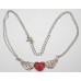 Crystal Set Winged Heart Pendant with Chain - Red