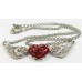 Crystal Set Winged Heart Pendant with Chain - Red