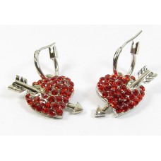 Pair Red Crystal Heart and Arrow Earrings