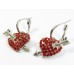 Pair Red Crystal Heart and Arrow Earrings