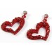 Pair Red Enamel Crystal Set Side Hanging Heart Earrings