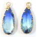 1 Faceted Teardrop Crystal Glass Gold Plated Pendant Charm Bicolour Light & Dark Sapphire