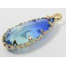 1 Faceted Teardrop Crystal Glass Gold Plated Pendant Charm Bicolour Light & Dark Sapphire