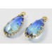 1 Faceted Teardrop Crystal Glass Gold Plated Pendant Charm Bicolour Light & Dark Sapphire