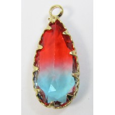 1 Faceted Teardrop Crystal Glass Gold Plated Pendant Charm Bicolour Aquamarine and Ruby