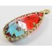 1 Faceted Teardrop Crystal Glass Gold Plated Pendant Charm Bicolour Aquamarine and Ruby
