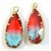 1 Faceted Teardrop Crystal Glass Gold Plated Pendant Charm Bicolour Aquamarine and Ruby