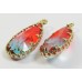 1 Faceted Teardrop Crystal Glass Gold Plated Pendant Charm Bicolour Aquamarine and Ruby