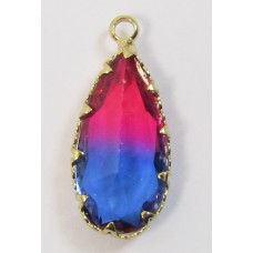 1 Faceted Teardrop Crystal Glass Gold Plated Pendant Charm Bicolour Dark Sapphire and Fuschia Pink