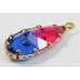 1 Faceted Teardrop Crystal Glass Gold Plated Pendant Charm Bicolour Dark Sapphire and Fuschia Pink