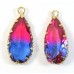 1 Faceted Teardrop Crystal Glass Gold Plated Pendant Charm Bicolour Dark Sapphire and Fuschia Pink