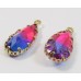 1 Faceted Teardrop Crystal Glass Gold Plated Pendant Charm Bicolour Dark Sapphire and Fuschia Pink