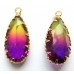 1 Faceted Teardrop Crystal Glass Gold Plated Pendant Charm Bicolour Amethyst & Lime