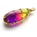 1 Faceted Teardrop Crystal Glass Gold Plated Pendant Charm Bicolour Amethyst & Lime