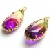 1 Faceted Teardrop Crystal Glass Gold Plated Pendant Charm Bicolour Amethyst & Lime
