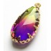 1 Faceted Teardrop Crystal Glass Gold Plated Pendant Charm Bicolour Amethyst & Lime
