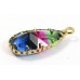 1 Faceted Teardrop Crystal Glass Gold Plated Pendant Charm Tricolour Dark Sapphire, Fuschia Pink & Fern Green