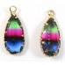 1 Faceted Teardrop Crystal Glass Gold Plated Pendant Charm Tricolour Dark Sapphire, Fuschia Pink & Fern Green