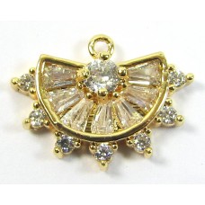 1 Pave Set Cubic Zirconia CZ Gold Plated Fan Charm